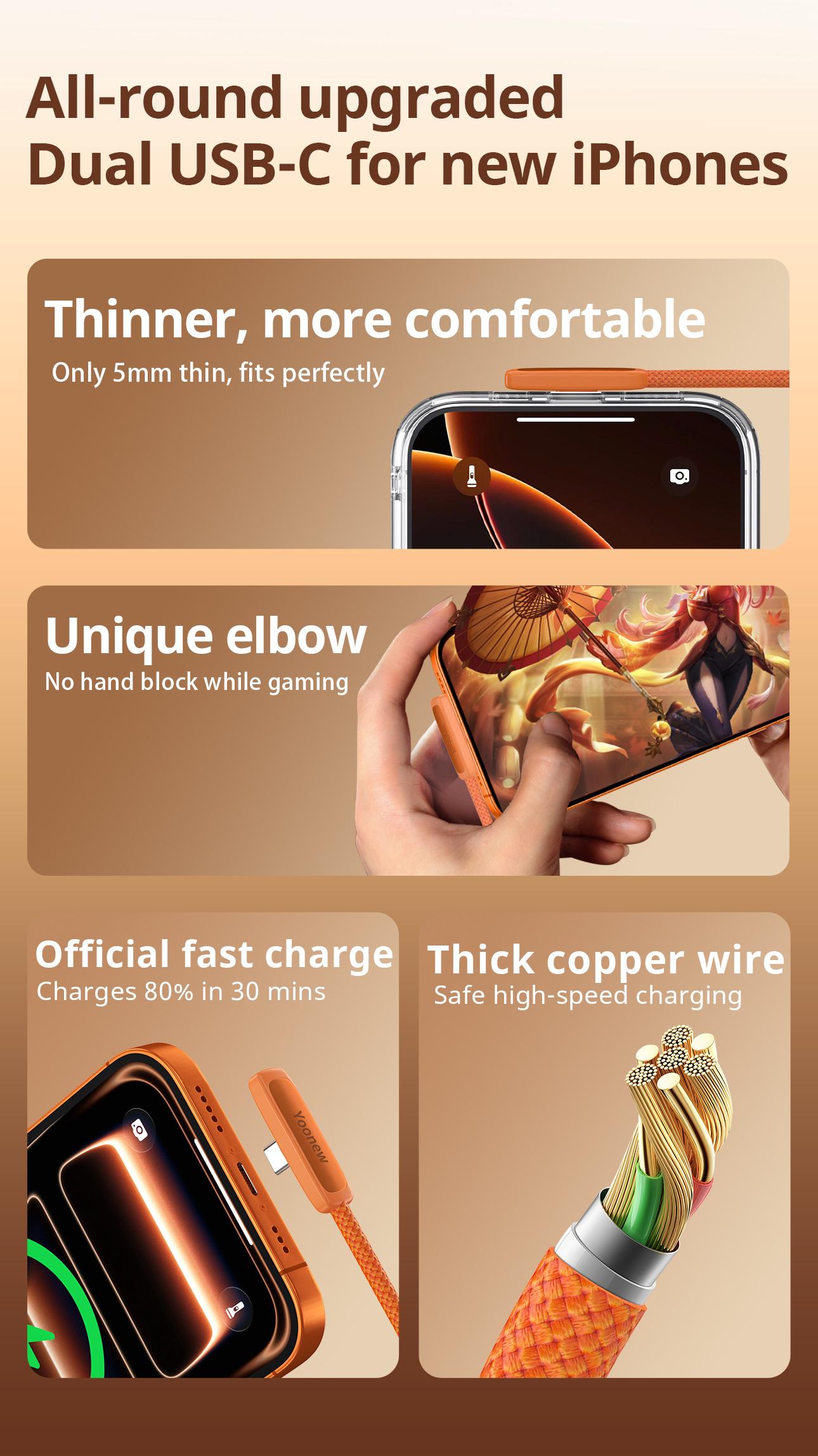 6.6 ft gaming charging cable, compatible with Apple 17/16/15 series phones; suitable for gaming, watching shows/series, car use, and travel; 45W ultra-fast charging, convenient charger; portable iPhone charger; also compatible with Samsung and Huawei phon