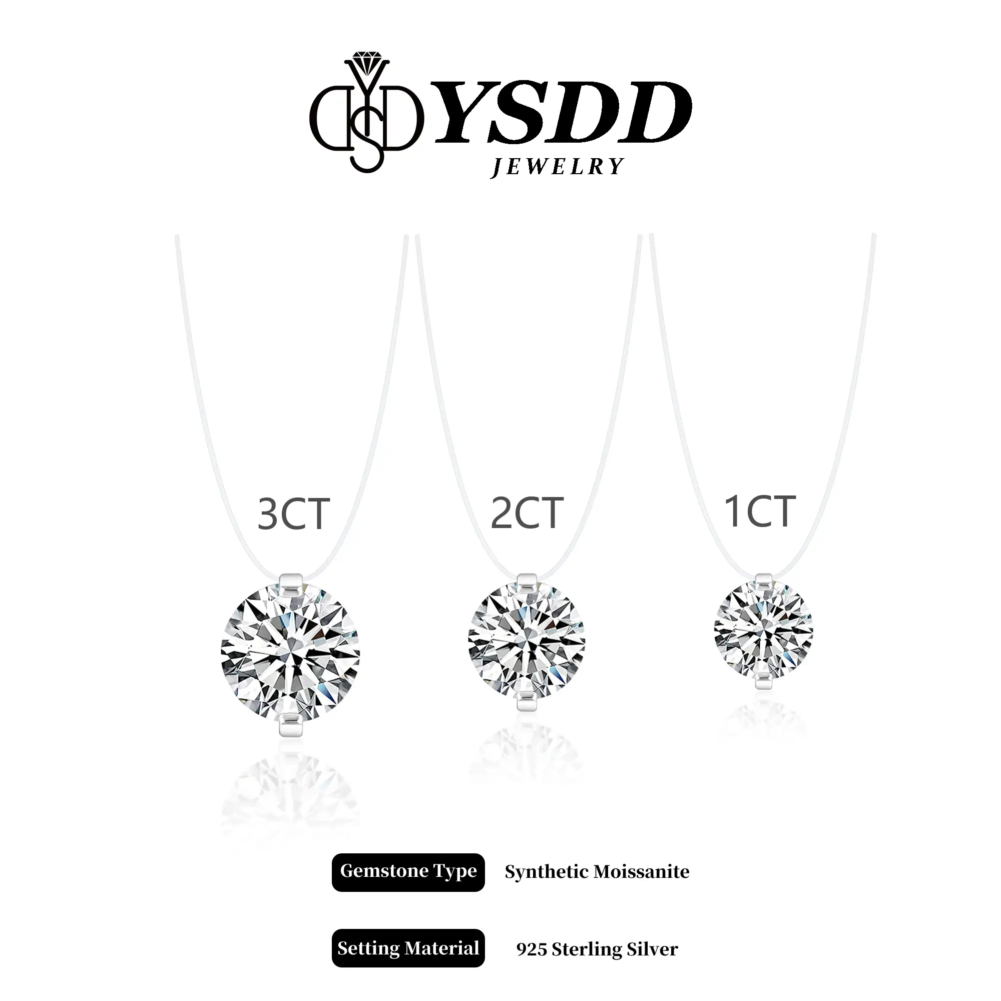 【#450 New Choker Necklace】Invisible 1-3CT Clear Nylon Thread Necklacevvs Synthetic Moissanite Necklace in 925 Sterling Silver Birthday Mother's Day Gi