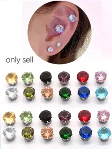 Minimalist Gem Ear Tunnels, Stainless Steel Stud Earrings, Earring Stacking Set, Perfect for Daily & Party Looks, Casual Style, All Seasons