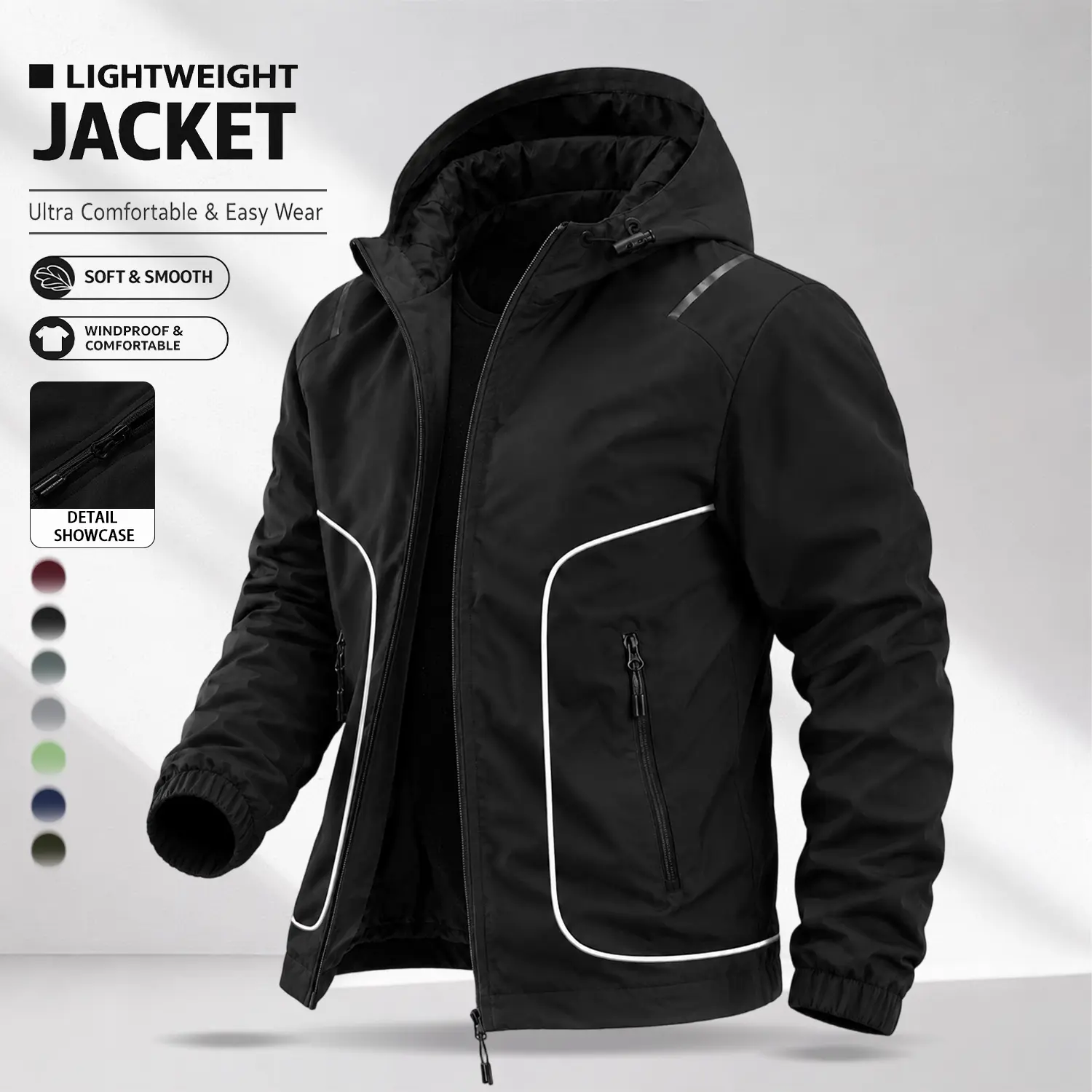 Men's functional color-block hooded hardshell jacket | Men's lightweight windproof sports jacket