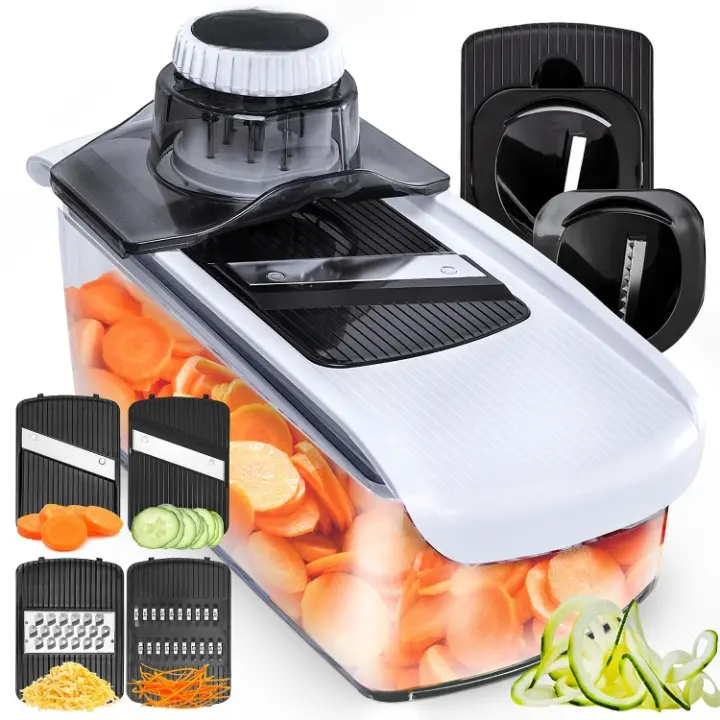 6-In-1 Mandoline Slicer For Kitchen, Cheese Grater, Vegetable Spiralizer And Veggie Slicer For Cooking & Meal Prep (Kitchen Gadgets Organizer & Safety Glove Included)