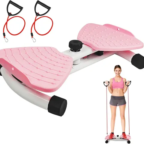 AMLANG Women's Portable Rotating Waist Twisting Board - Upgrade Silent-Light Blue Compact ABS Plastic Abdominal Core Trainer, Loop Bands, Counterbalance Plate, 300 lbs Capacity, Space-Saving Home Gym Equipment, Lower Back Exercise