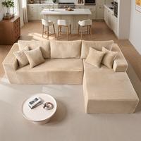 108" Beige Plush Corduroy Right Chaise