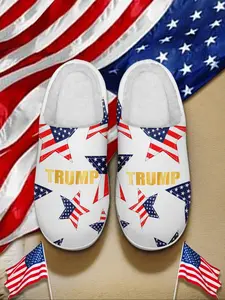 Women's American Flag Star Print Slippers, Casual Soft Comfortable Home Slippers, Lightweight Breathable Slippers for Indoor & Outdoor Wear