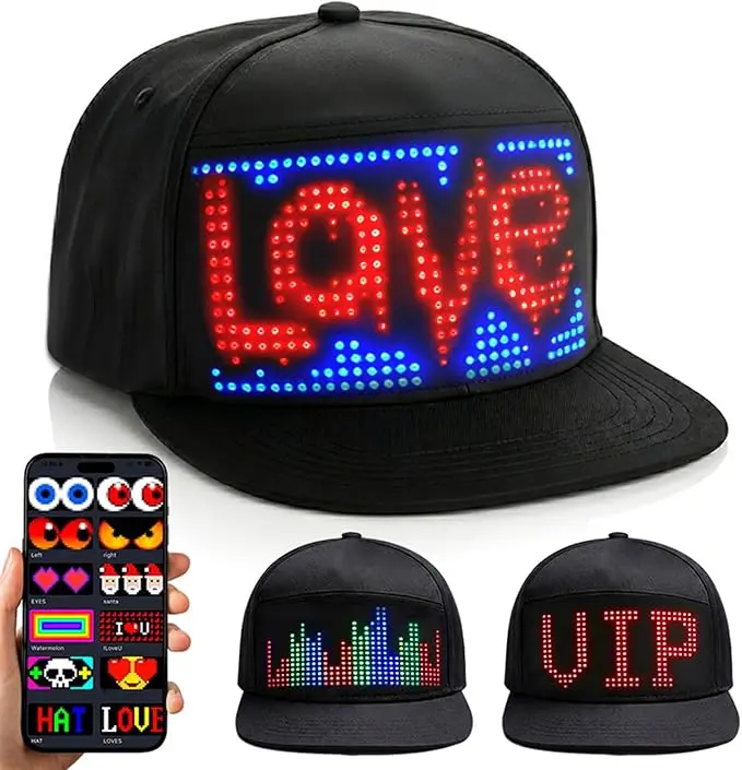 ALLNew LED Cap, Smart And Practical Little Black Cap, Editable Color Cap (text, Animation, Image, Graffiti Pattern), Rechargeable Battery, Multi-language APP Control, Outdoor Smart Cap For Promotions, Marches And Parties, Mother'S Day Gifts