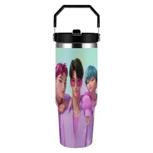 Pastel Dream K-POP Boy Group 30oz Insulated Tumbler with Handle & Dual Lid Options | Car Cup Fan Essential for K-POP Fans