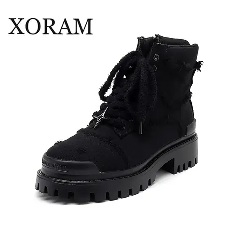XORAM Men's Punk Dark Thick-Sole Work Boots – High-Top Motorcycle Big Toe Street Style, British Outdoor Workwear, Winter Non-Slip Platform for Cold Days 78999