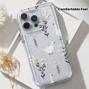 Pastoral Daisy White Goose Phone Case, Comfortable Grip, for iPhone 17 Air/16 Plus/15 Pro Max/14 Pro/13/12/11, Full Protection Shockproof Phone Case, Suitable as a Gift for Family or Friends, Daily Protection Accessories/QNK61