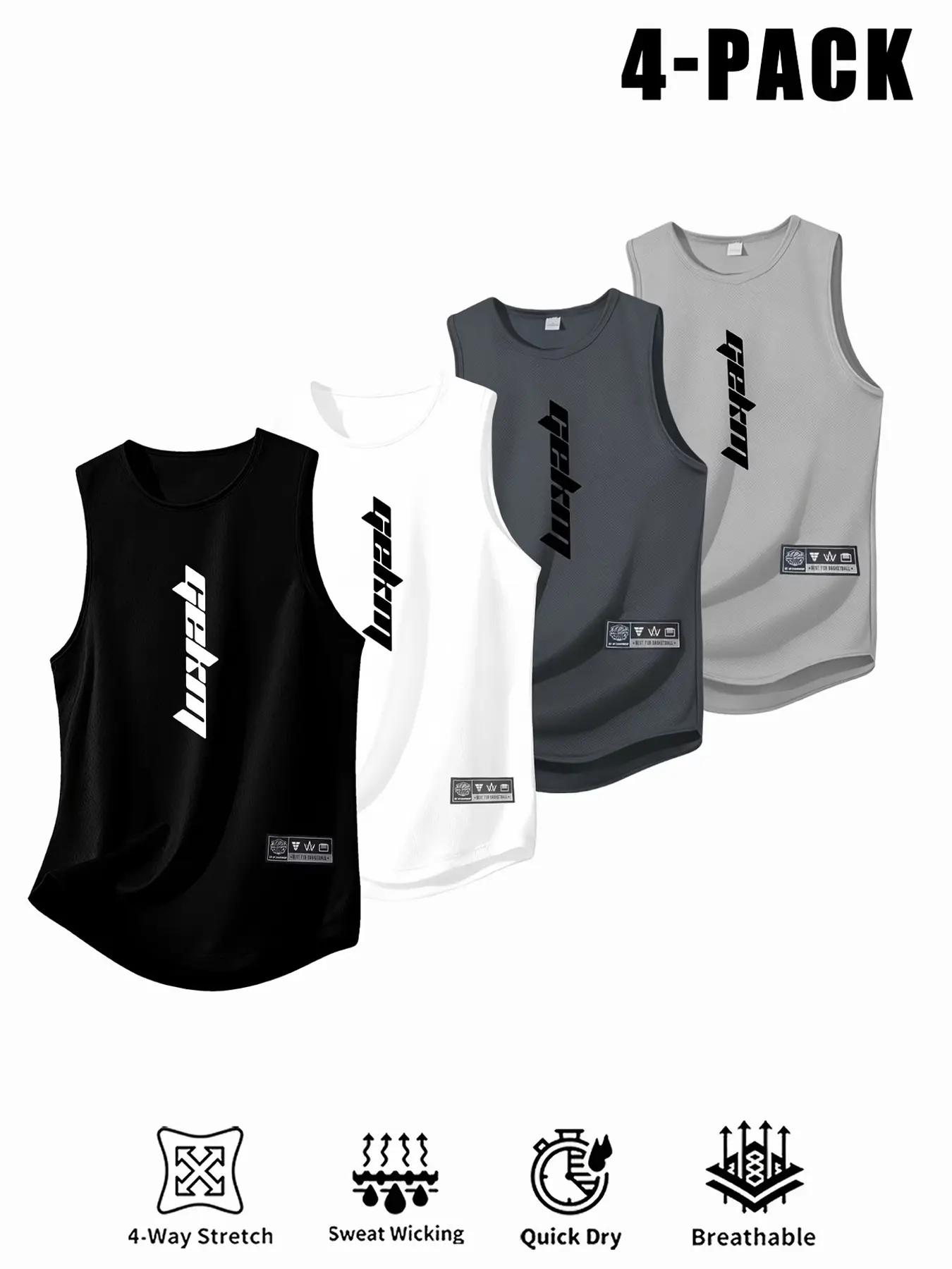 Men's 4-Pack Sleeveless Sports Vest, High-Quality Breathable Moisture-Wicking Fabric, Sporty Style, Streetwear, Gym Training, Daily Wear, Sweat Wicking Dry Fit Vest