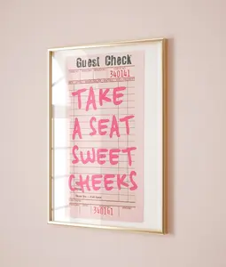 "Take A Seat Sweet Cheeks" Sign, Funny Bathroom Wall Art, Cute Restroom Print for Funky Retro Guest Check Poster