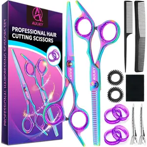 Hair Cutting Scissors Shears Kit, 6.7” Barber Scissors,Professional Haircut Kit,Stainless Steel Hairdressing Thinning Scissors Shears for Barber,Salon,Women,Home,Men outdoor Aesthetic Adjustable Haircare Handle Heatless Smooth