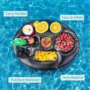 Water Floating Drink Holder, Inflatable Pool Beverage Tray with 9 Holes, Large Capacity Pool Cup Rack, Ideal for Drinks Beer Wine Food Fruits