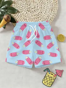 Boys' 3D Printed Beach Shorts, Summer Cool Ice Cream Short Pants, Breathable Skin-Friendly, Birthday Gift, Holiday Gift, Trunks