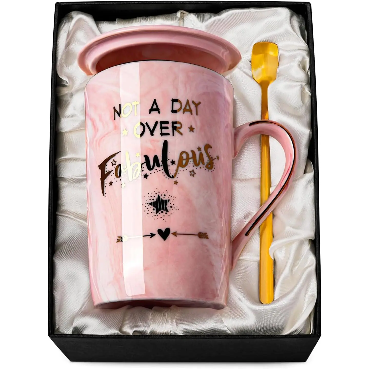 Funny Birthday Gifts for Women - 14Oz Not a Day Over Fabulous Coffee Mug Printed with , Happy Birthday  Ideas for Her Bday, Mom, Sister,  Friends Female, Christmas Ceramic Cup , Pink
