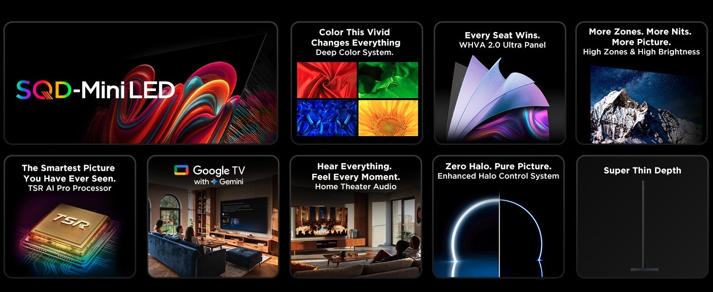 TCL QM8L Series 65‘’-98‘’ | SQD-Mini-LED QLED Smart TV | 2026 Model | 144Hz | Ultimate Color Brightness & Contrast | Google AI Bang & Olufsen | Voice Control Gaming Streaming Television tiktokshopbacktoschool