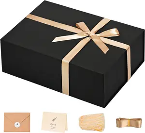 Gift Box 13.5''x10''x4'' Large Gifts Box with Magnetic Lids Black Gift Boxes for Mom Gifts Contains Card, Ribbon, Filler Mother's Day