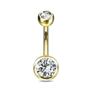 Fifth Cue Solid Titanium Belly Ring, Gold, Implant Grade Piercing With CZ Cubic Zirconia, 14G