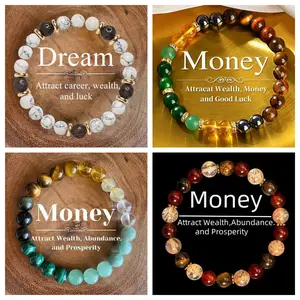 4Pcs Manifest Wealth & Luck Crystal Bracelet Set - Natural Stone Beaded Bracelets for Career Growth Money Abundance Good Fortune Energy Jewelry Dream Career Luck Tiger's Eye Wealth Citrine Abundance Red Stone Prosperity
