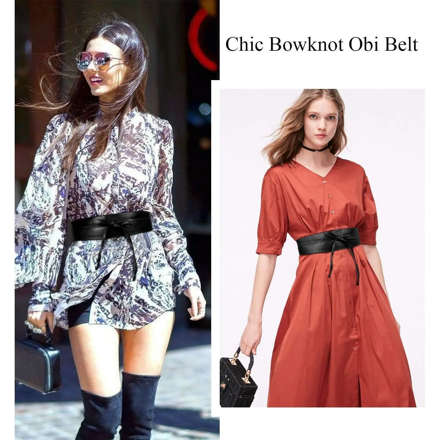 Obi Belt Vintage PU Leather Elastic Wide Waist Belt Women PU Leather Obi Belt Wide Wrap Vintage Waist Belt For  main image 2