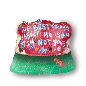 Seekism Custom Trucker Hat SnapBack - Hand-Painted One-of-a-Kind with 14k Gold-Plated Chain, Unisex, Cotton, Fashion, Baseball Cap