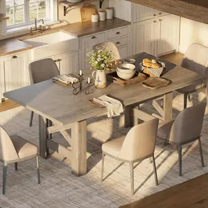 Garvee 71"L Farmhouse Dining Table for 6-8, Rectangular Barn Wooden Kitchen Table with Thick Base and Triangular Legs, Long Rustic Gray Dining Room Table for Office, Kitchen, Apartment