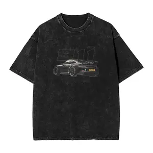 Unisex Vintage Washed Racing Car Graphic T-Shirt, Oversized Cotton Streetwear Tee, Retro Sport Car Casual Top