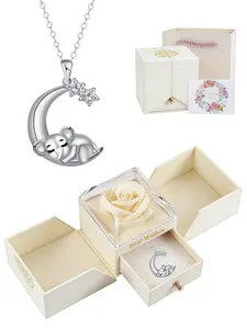 Star & Moon Glow Original niche cute moon and elephant necklace.Paired with a surprise double-door preserved rose jewelry gift box.Ideal gift for birthdays, Mother’s Day and Valentine’s Day.