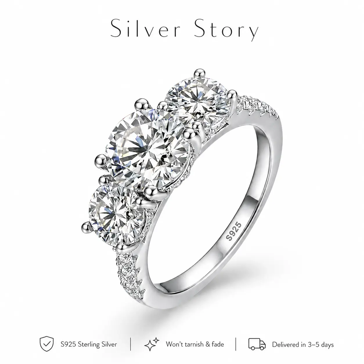 S925 Sterling Silver Engagement Ring for Women, Elegant Promise Ring, Wedding Anniversary Bridal Ring, Commitment Jewelry Gift for Her
