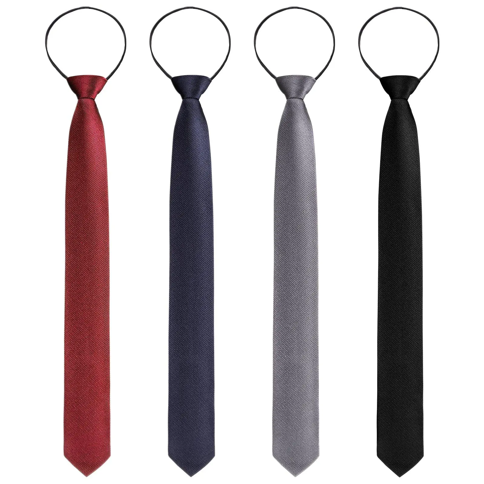 4 Pieces Zipper Ties For Men Adjustable Men's Neckties Zip On Tie Skinny Necktie Clip Slim