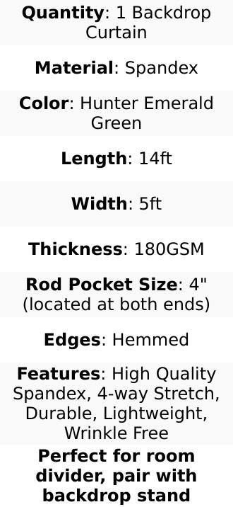 Hunter Emerald Green 4-Way Stretch Spandex Event Curtain Drapes, Wrinkle Free Backdrop Event Panel with Rod Pockets - 5ftx14ft