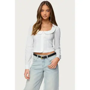 Scoop Neck Tailored Button Up Shirt