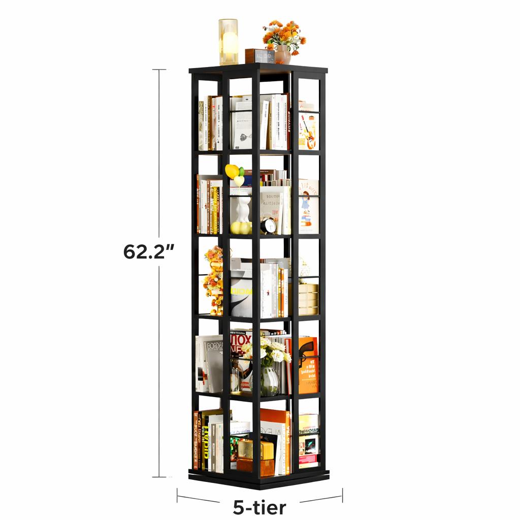 Unikito Wooden 360° Rotating Bookshelf, 4-Tier Solid Spinning Bookcase with 16 Compartments, Space-Saving Design for Living Room, Bedroom, Office Unikito Wooden 360° Rotating Bookshelf, 4-Tier Solid Spinning Bookcase with 16 Compartments, Space-Saving Design for Living Room, Bedroom, Office