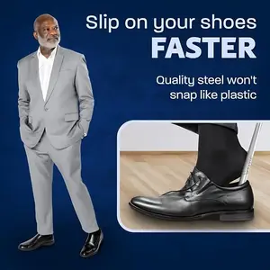 Extra Thick Long Stainless Steel Shoehorn with Leather Handle