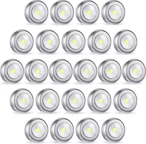 24 Pack Push Tap Light, 2.68" Mini Wireless Touch LED Night Light, 60 Lumens Battery Operated Stick on Lights for Under Cabinet, Kitchen Counter, Closet & Wall(Silver)