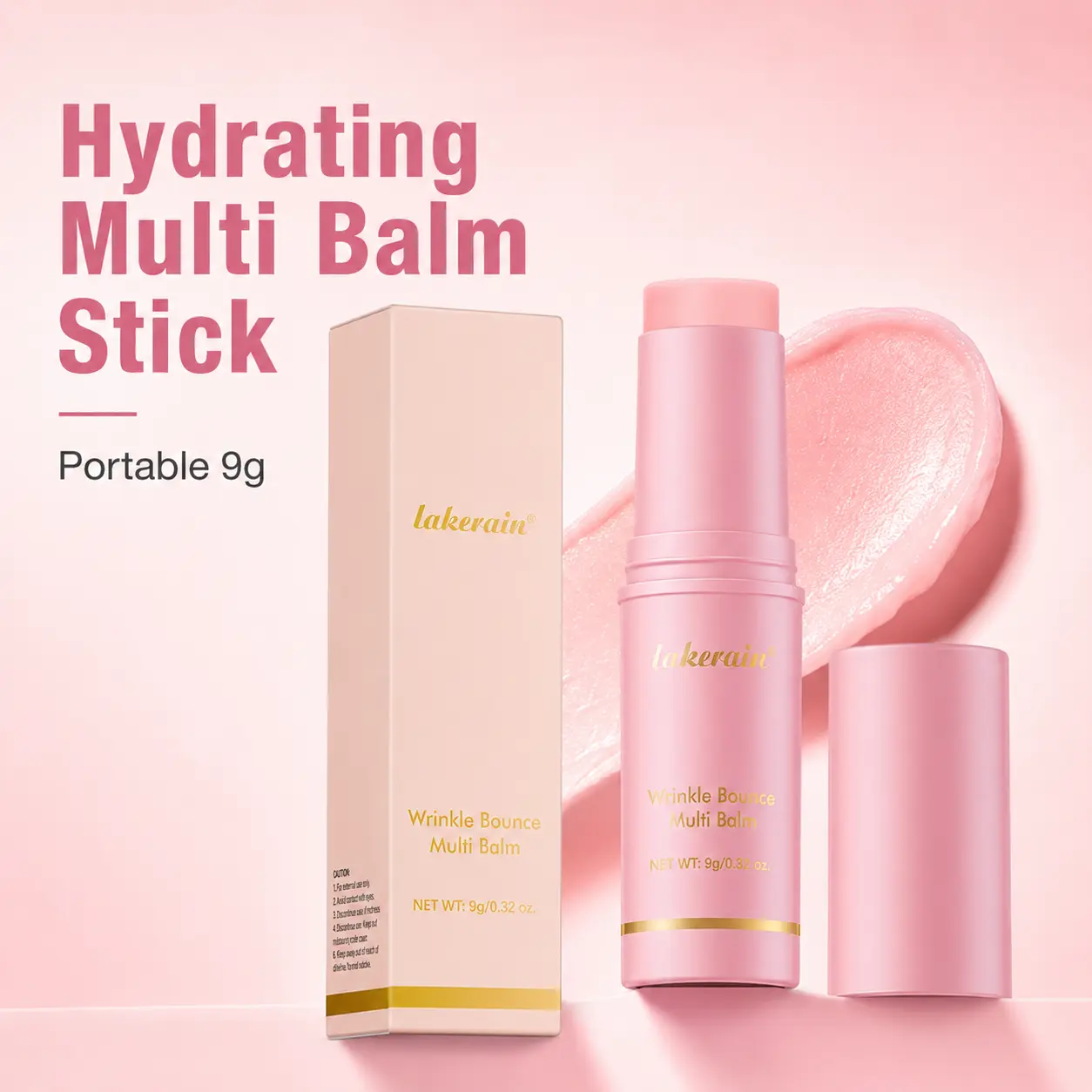 Lakerain Multi Balm Stick, Pink Hydrating Face and Body Moisturizer Stick for Dry Skin, Lips, Hands, Neck, Travel Size 9g