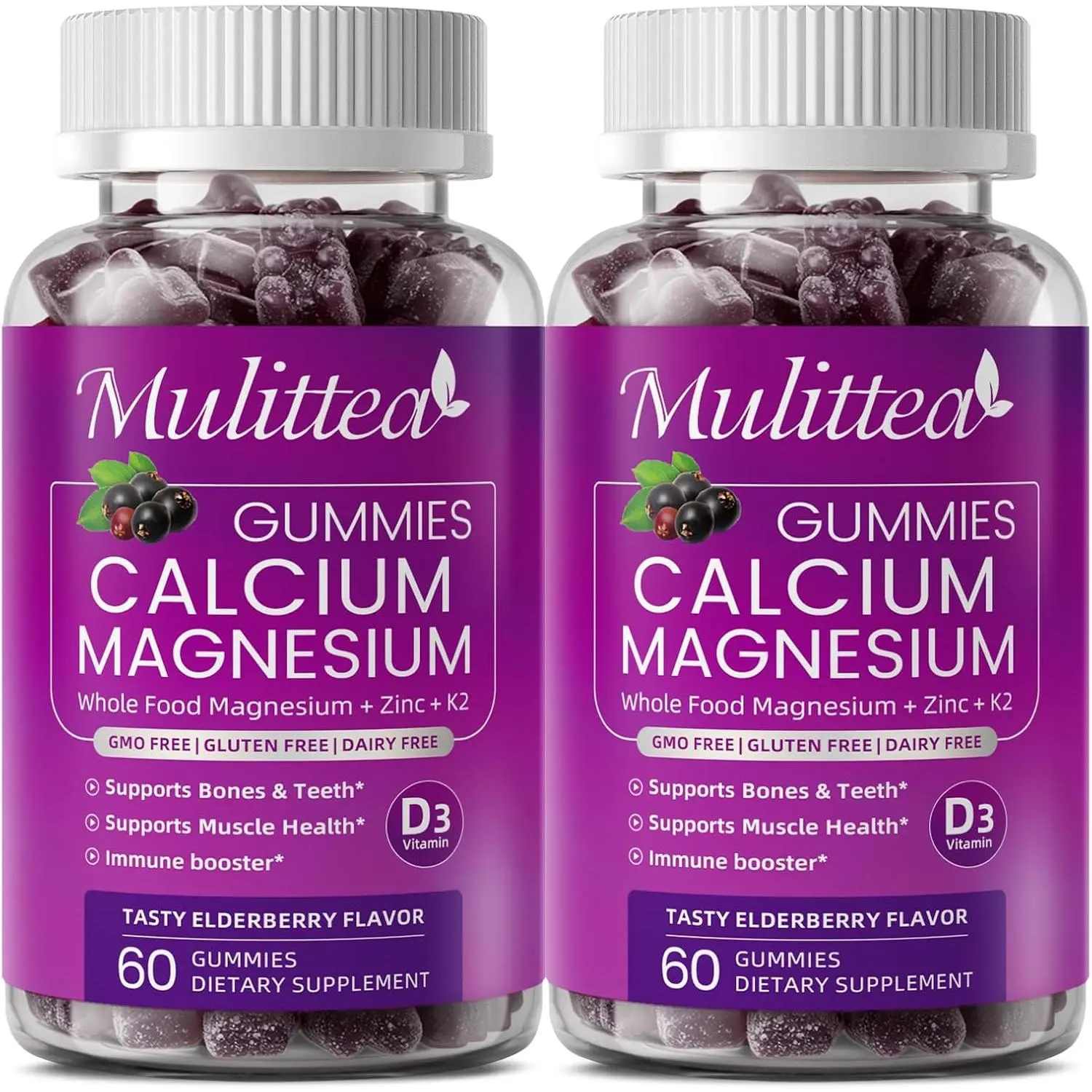 Plant Based Calcium Supplement with Vitamin D3,K2 Gummy for Bone Strength, Contains Whole Food Natural Minerals-Bone Health, Calm Mood & Sleep Support for Women & Men (2 Pack)