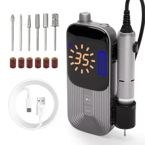 Nail Drill,35000RPM Professional Electric Nail,Portable Rechargeable Nail Drill Machine with 6 Nail Drill bits and Sanding Bands