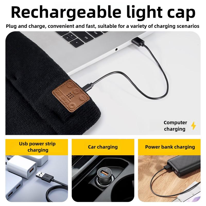 Bluetooth LED Woolen Hat – USB Rechargeable Unisex Winter Hat with Lights for Men, Women & Teens, Perfect Christmas & Birthday Gift, Stocking Stuffer – Black usb-c fast charging