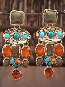 Vintage Turquoise Earrings, Geometric Long Dangle Design, Luxurious Statement Jewelry for Women, Perfect Gift Idea