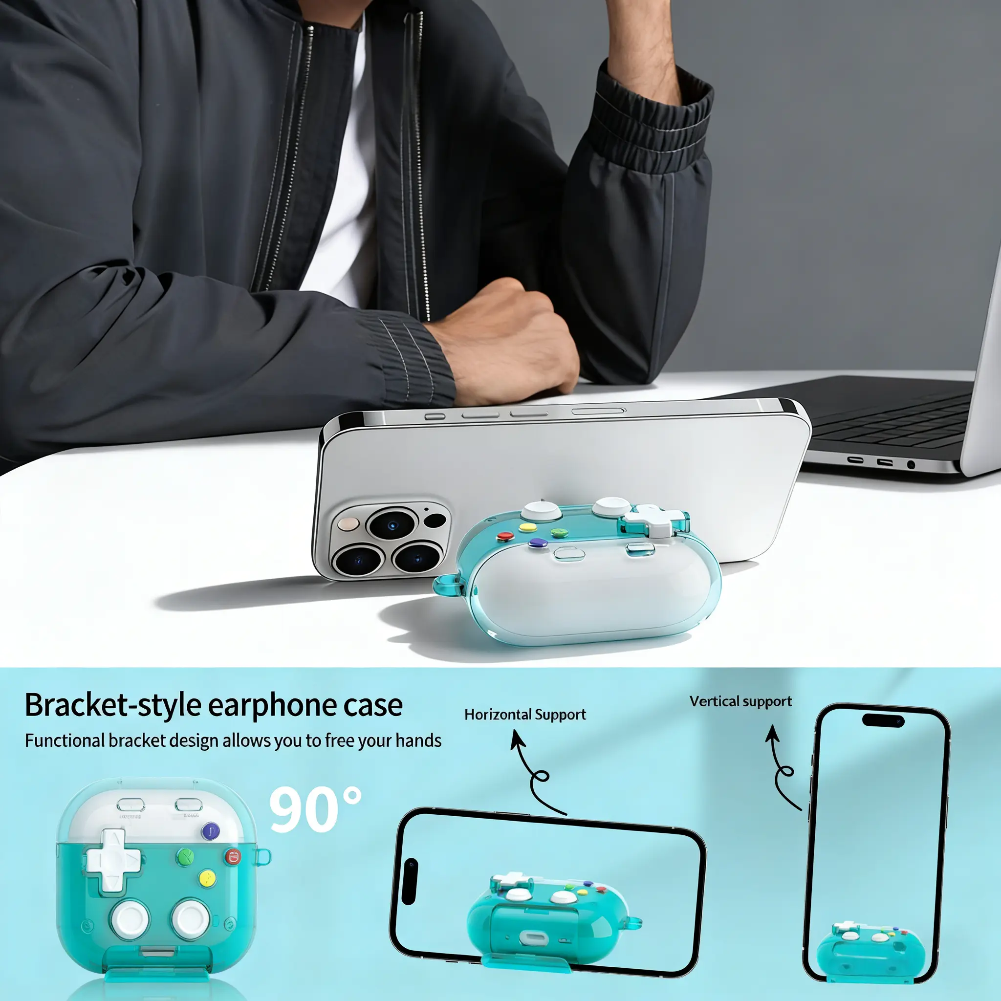 Earphone Case Suitable For AirPods 4 Protective Cover Stress-Relief Stand AirPods Pro 3 Game Controller Stress-Relief Toy Phone Stand