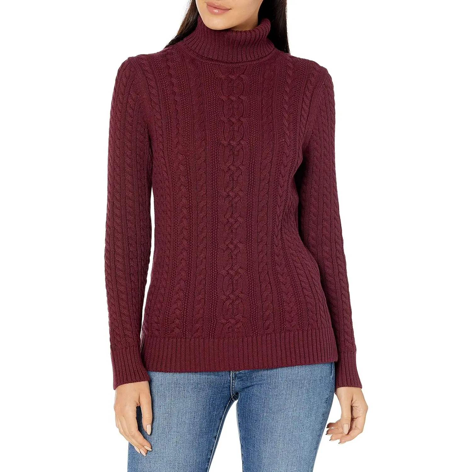 Women'S Fisherman Cable Turtleneck Sweater (Available in plus Size)