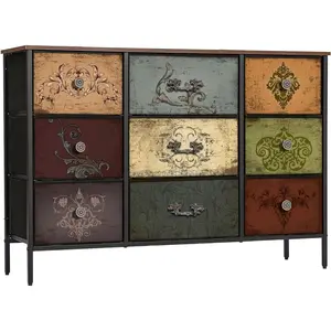Dresser for Bedroom with 9 Deep Fabric Drawers, Wide TV Stand Storage Cabinet, Colorful Chest of Drawers for Closet, , Entryway, Hallway