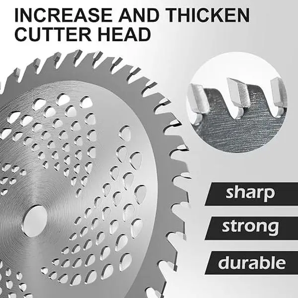 10-inch x 40-tooth tungsten carbide cutting blade brush tip, suitable for weed cutters and trimmer blade attachments, compatible with 25.4 mm or 20 mm shaft diameters. electric battery