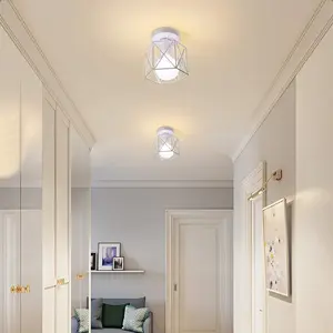 Modern Simple Style Ceiling Light with E27 Bulb Socket, Semi-Embedded Installation, Suitable for Kitchen, Hallway, Balcony, Bedroom (no Bulb)