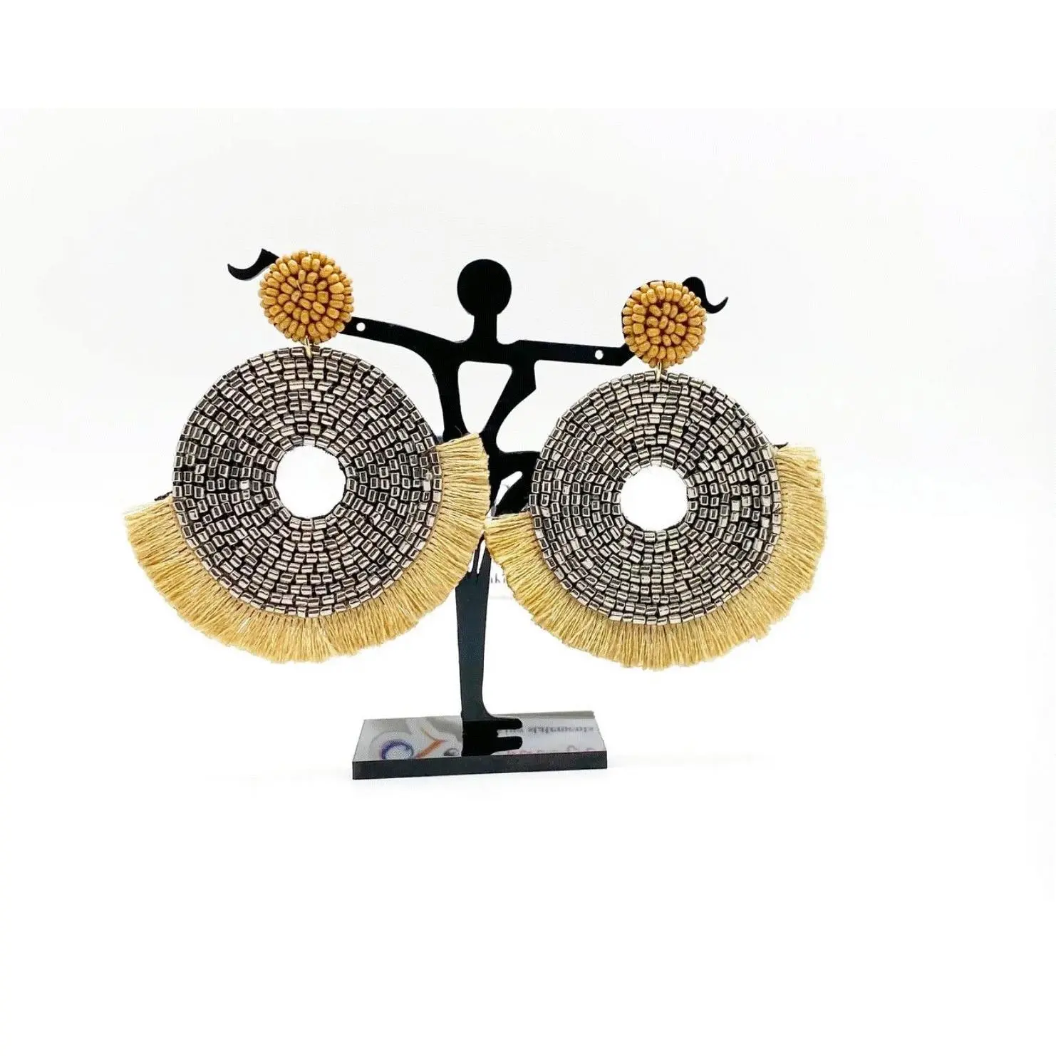 Lacy Beaded Earrings- Gold