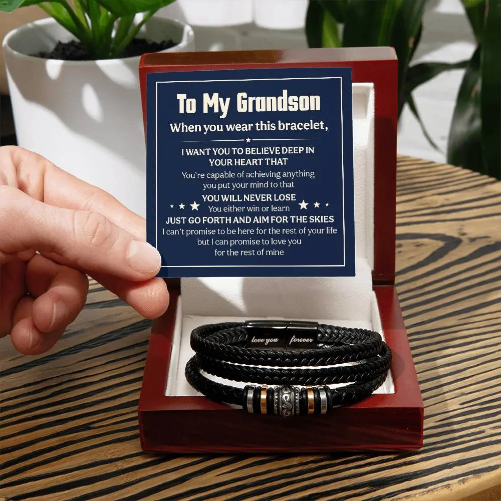 To My Grandson Engraved Inscription Bracelet - Permanent Engraving Bracelets & Bangles, Fashion Costume Jewelry Accessory, Engraved Inscription Bracelets & Bangles