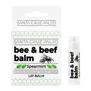 Santa Cruz Paleo Grass Fed Beef Tallow & Beeswax Lip Balm (Spearmint) - 4 Pack - Beef Tallow for Long Lasting Lip Moisture, Hypoallergenic for Sensitive Skin, Vitamin Rich