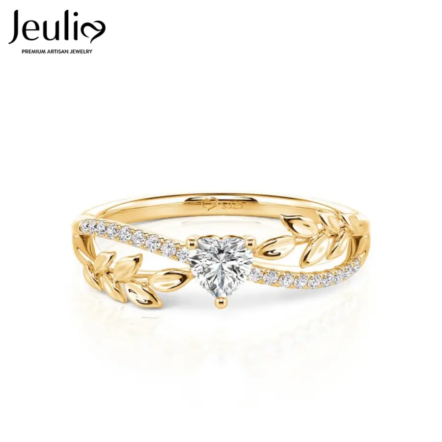 Jeulia Women's 925 Sterling Silver Gold Infinity Heart Ring - Twisted Olive Leaf Design, 12-Month Quality Assurance, Promise Ring, Romantic Anniversary Gift, GF Gift