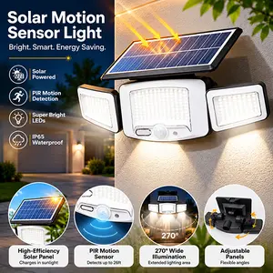 Solar Motion Sensor Light 3-Head Super Bright LED Outdoor Flood Light IP65 Waterproof Adjustable 270° Wide Angle Security Light Motion Activated Solar Powered Wall Light for Yard Garden Patio Driveway Night Lighting eco friendly street lamp