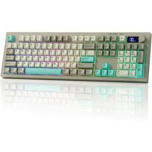 Aula S102 PRO Membrane Gaming Keyboard with TFT Screen, Volume Knob & Number Pad, BT/2.4G/USB, RGB Backlit, Creamy  Structure, Silent Keyboard for PC /Office (Grey)